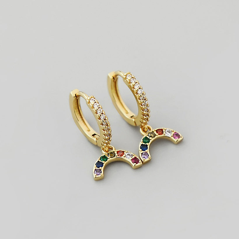 Pendientes de oro laminado con colgante de arcoíris de Zirconia Retro al por mayor