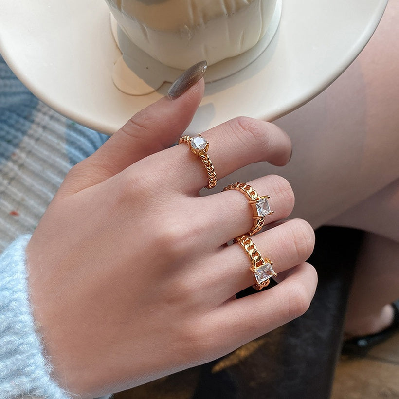 Anillo de circón de cadena de oro francés anillo de dedo índice de apertura de temperamento simple