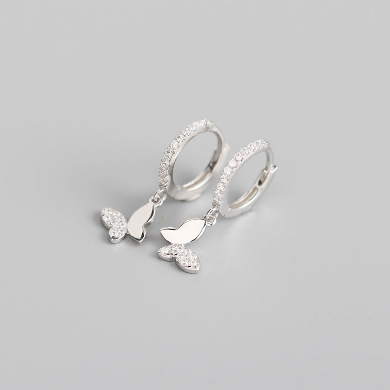 Pendientes de hebilla de oreja de anillo de oreja de diamante con colgante de mariposa coreana
