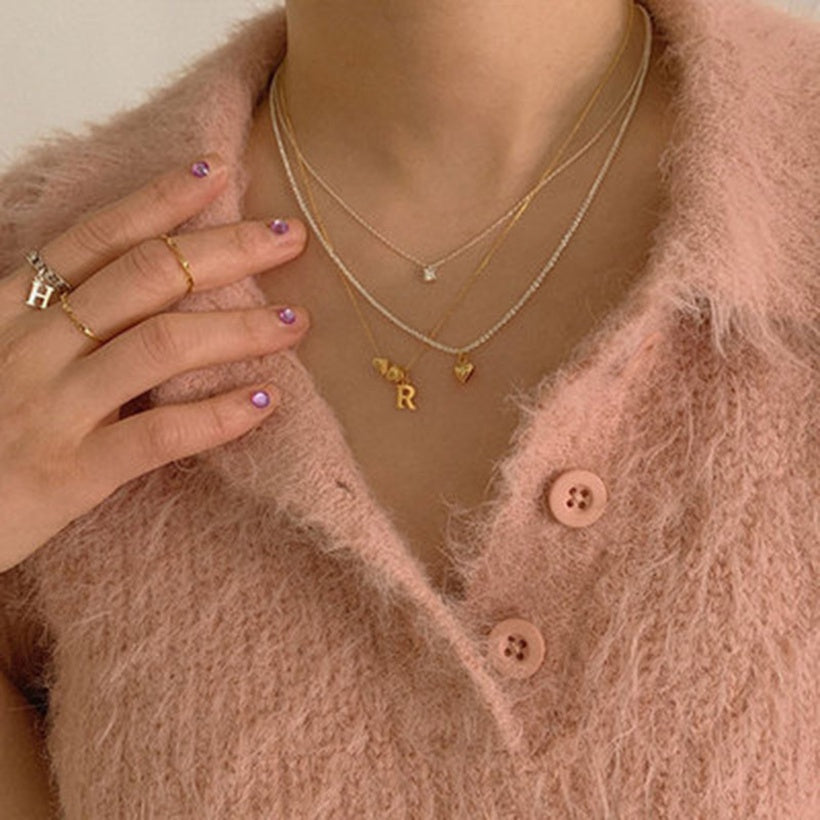 Mini collar de clavícula con colgante de corazón brillante coreano, collar de cadena trenzada de Color contrastante