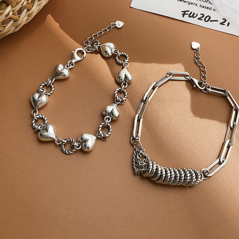 Pulsera de costura de círculo de corazón retro diseño de nicho femenino pulsera en forma de corazón de cadena trenzada