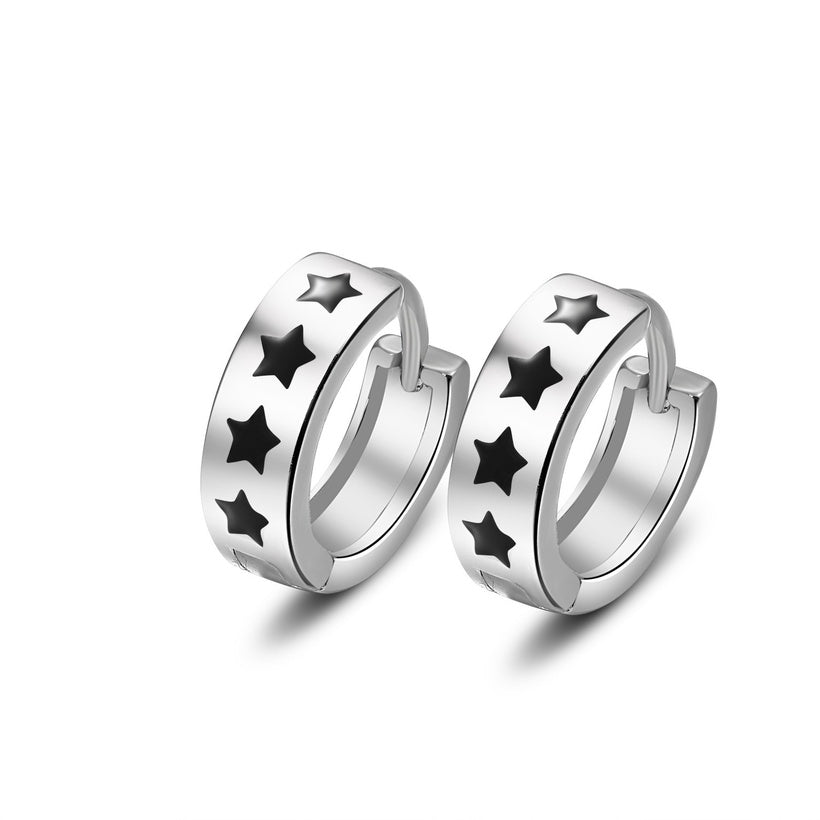 Pendientes de pentagrama negro Pendientes para hombre y para mujer Nueva luz Lujo Estilo frío Personalidad Pendientes de botón de epoxi