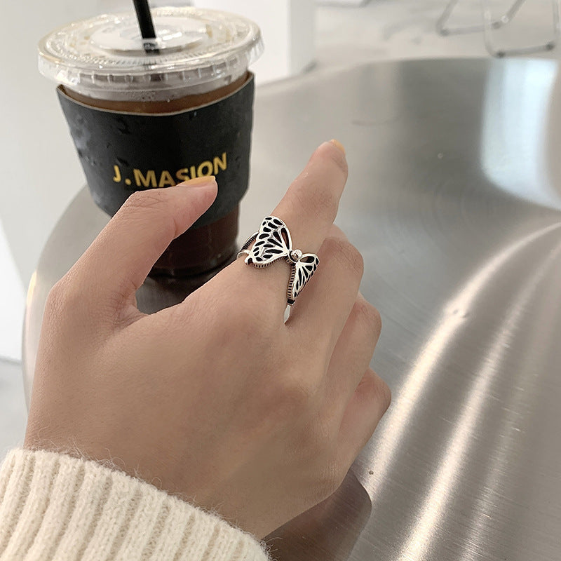 Anillo de mariposa con alas retro, anillo de personalidad a la moda, anillo de dedo índice
