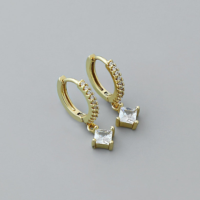 Pendientes de oro laminado con colgante de circón cuadrado simple al por mayor