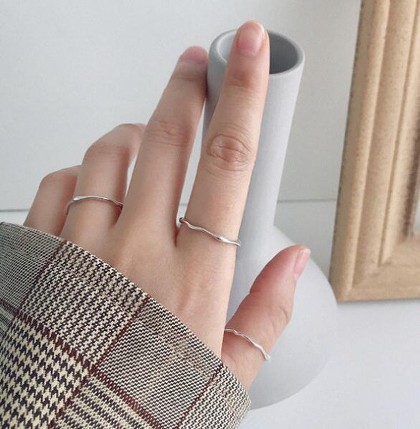 Estilo coreano Irregular Sexo opuesto Onda que fluye Anillo delgado Minimalista Ins Paisaje frío Superficie Anillo abierto para mujeres