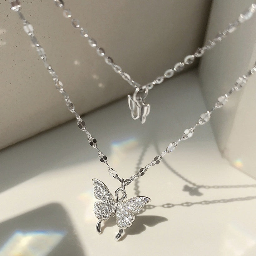 Collar de mariposa de doble capa de Corea del Sur, cadena de clavícula