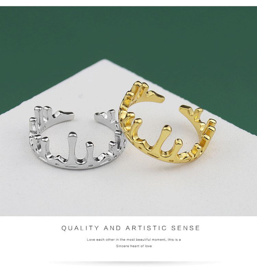 Versión coreana del anillo de dedo irregular ajustable con apertura en forma de corona