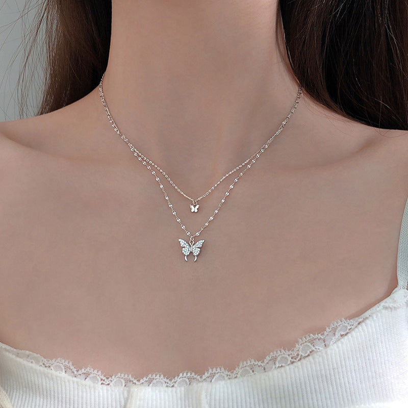 Collar de mariposa de doble capa de Corea del Sur, cadena de clavícula