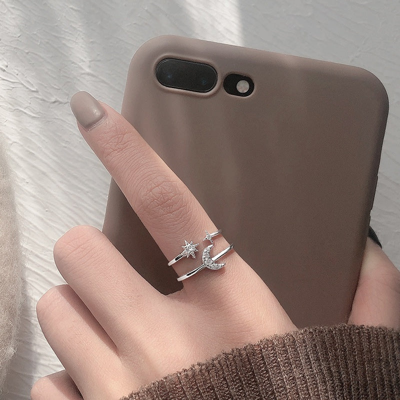 Versión coreana del anillo de apertura de luna y estrella de diamante intermitente