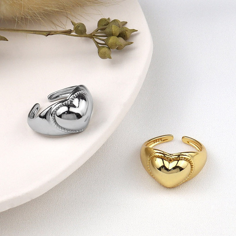Anillo de apertura en forma de corazón coreano anillo de pareja salvaje simple anillo de dedo índice