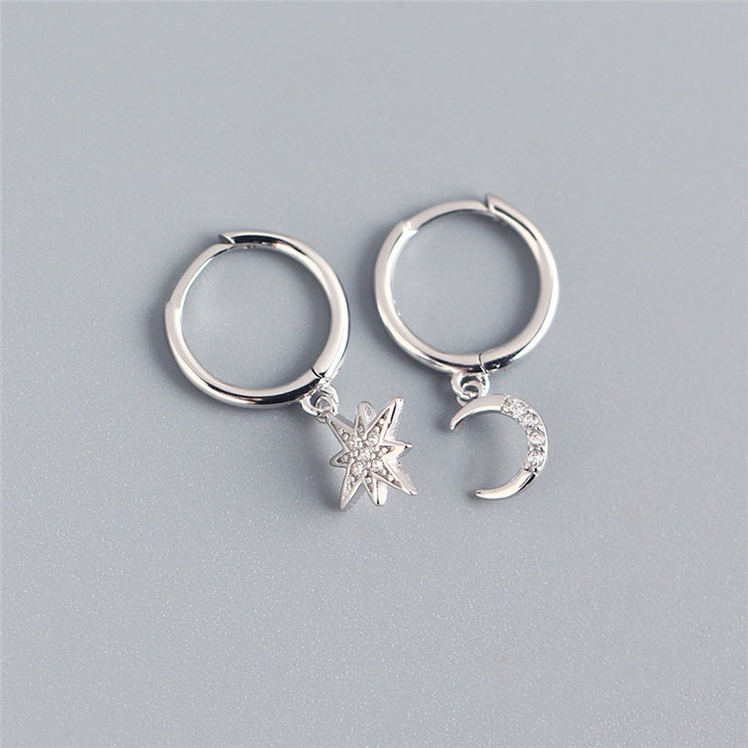 Pendientes de botón de nueva moda Luna Estrellas Pendientes simples