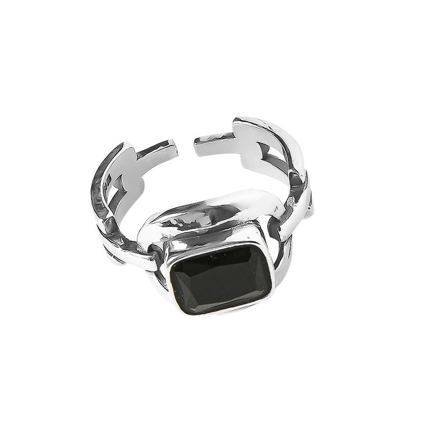 Anillo de dedo índice de apertura en forma de U negro de herradura retro al por mayor
