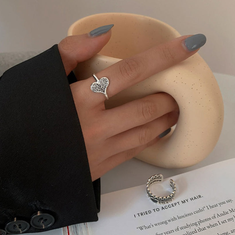 Anillo de corazón de amor abierto Mujer Diseño de interés especial Moda de lujo asequible Moda de temperamento de alto grado retro personalizada refinada