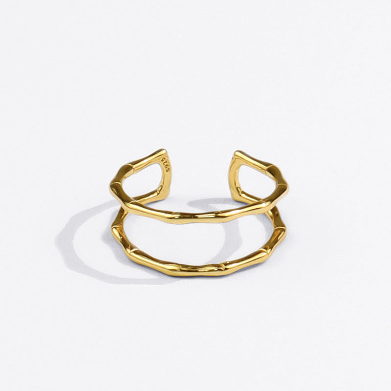 Anillo de bambú de moda femenino doble hueco creativo simple moda anillo abierto