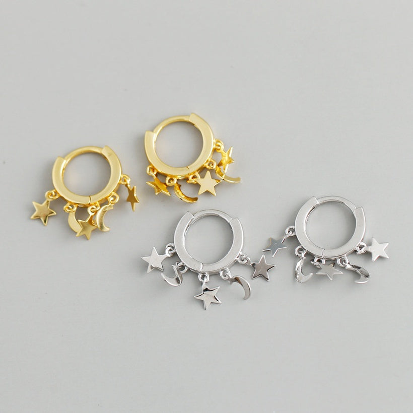 hebilla de oreja de oro laminado retro estrella y luna al por mayor