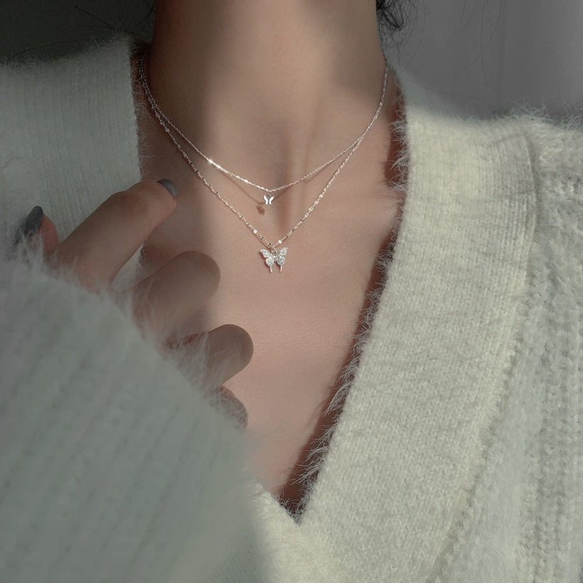 Collar de mariposa de doble capa de Corea del Sur, cadena de clavícula